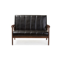 Baxton Studio BBT8011A2-Black Loveseat Nikko Mid-century Black Faux Leather Wooden 2-Seater Loveseat
